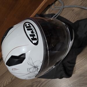 HJC White Motorcycle Helmet with Floral Design
